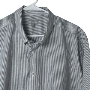 Ash & Erie Button Down Shirt Mens XXL Blue Striped Short Sleeve Cotton Linen